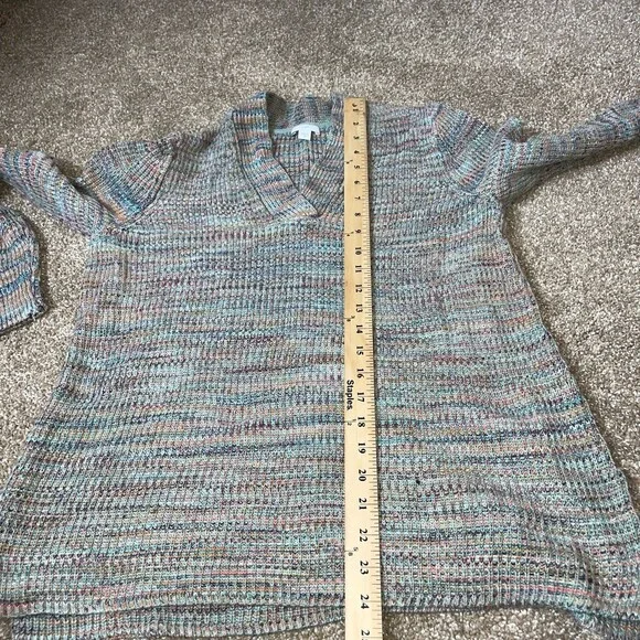 J. Jill Sweater Knit Pullovers Green & Rainbow Marled V-neck Pullover Sweater - Picture 9 of 10